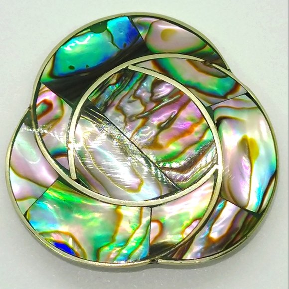 SOLD         Vintage Alpaca Mexico Silver and Abalone Shell Brooch - Picture 2 of 8